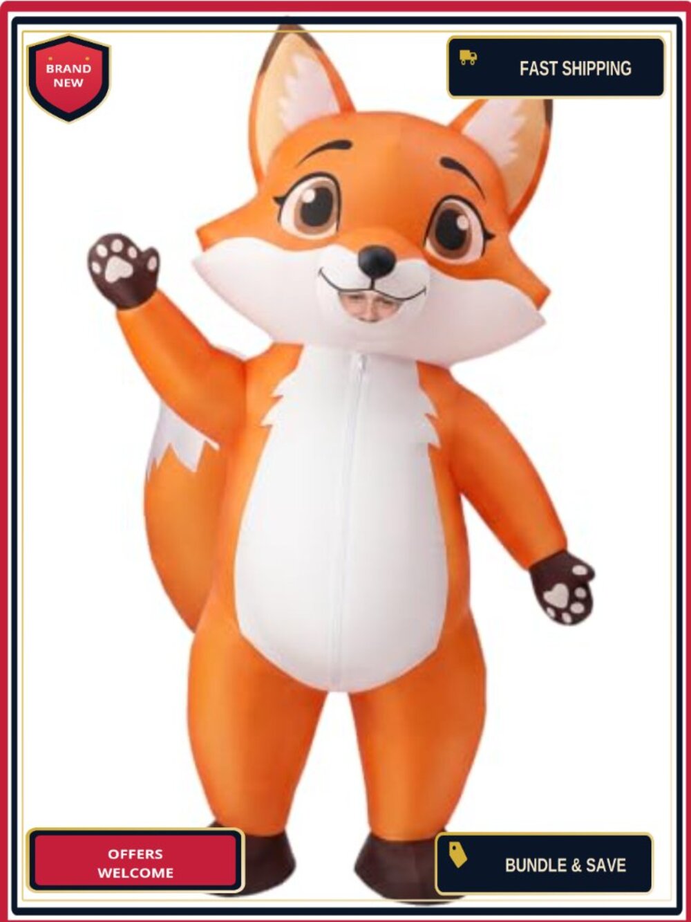 Adult Inflatable Fox Costume Blow Up Halloween Party Suit 190T Polyester